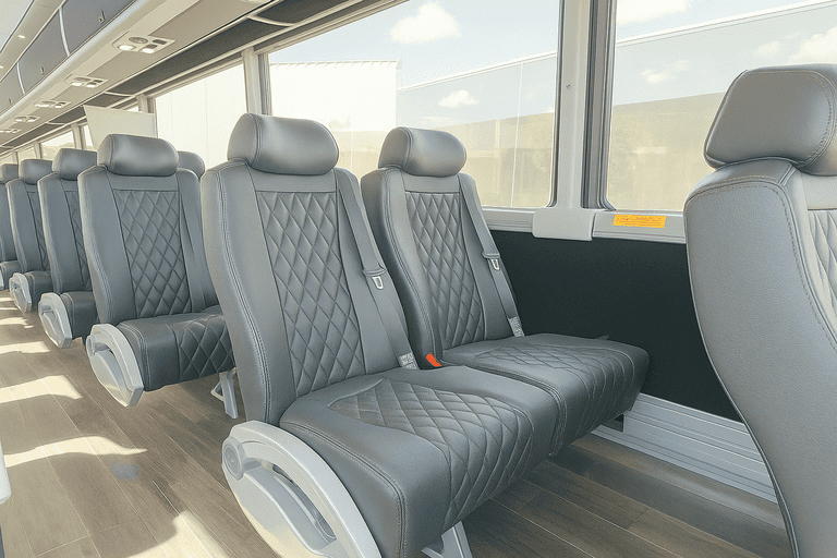 interior of Huntington Beach Minibus Company charter bus